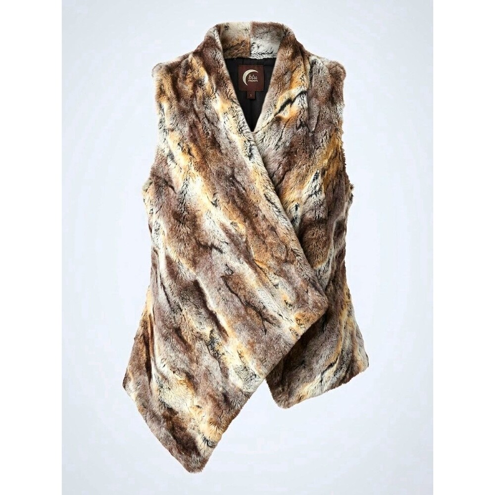 Cabin core vintage cascade Front Draped Vest Animal Print Sleeveless boho Size 1